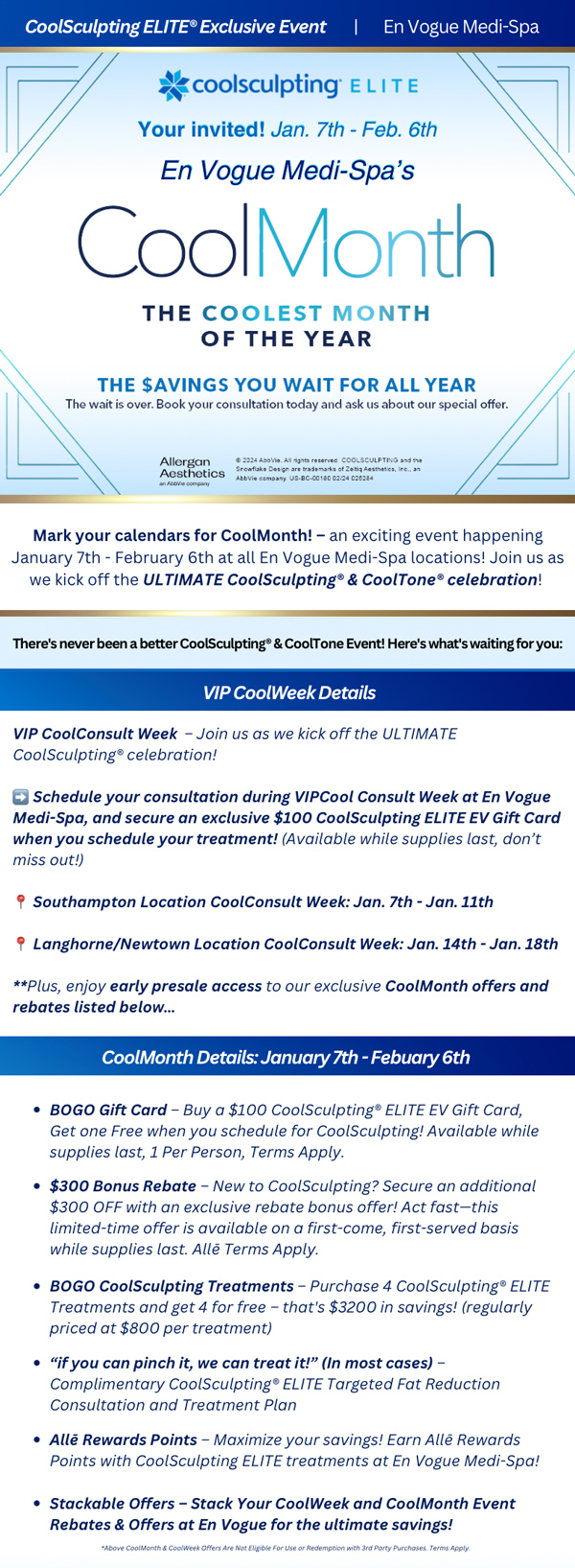 CoolSculpting® ELITE CoolMonth Event at En Vogue Medi-Spa in Southampton, PA, and Langhorne, PA