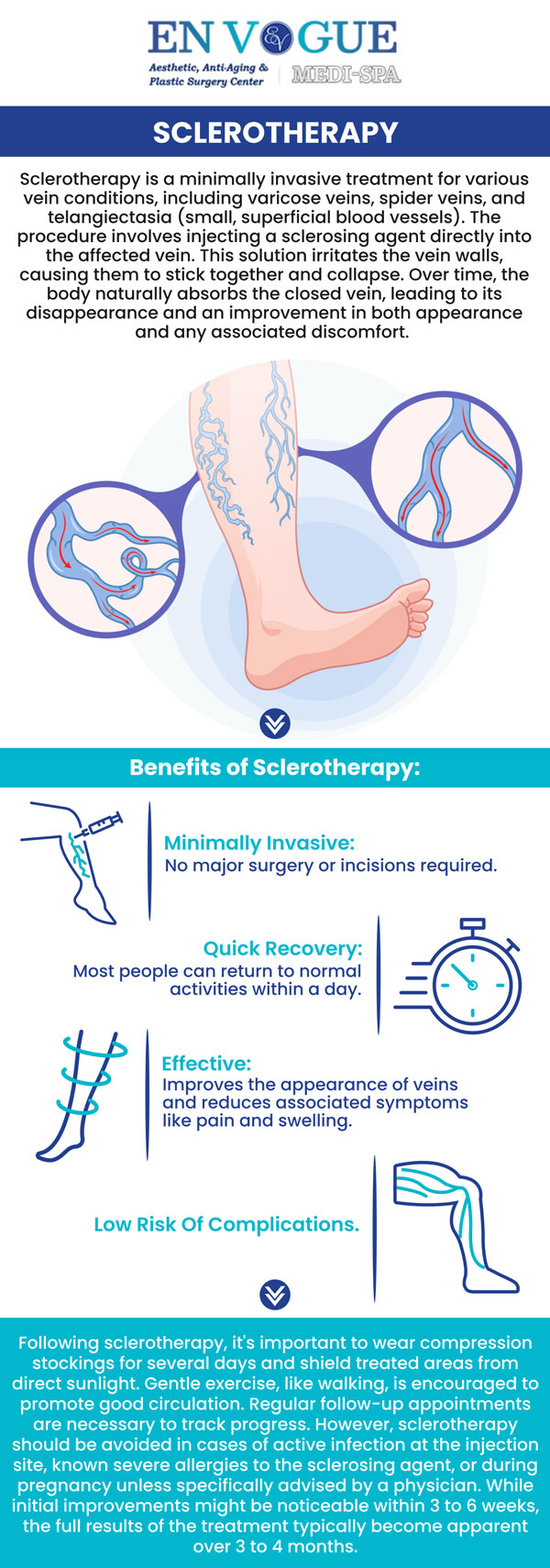 Sclerotherapy is a proven medical procedure to eliminate spider and varicose veins. It involves injecting a solution directly into the veins, causing them to collapse and fade over time. This treatment is highly effective, minimally invasive, and can significantly improve the appearance of the legs, providing relief from discomfort and swelling associated with problematic veins. For more information, contact us or book an appointment online. Our clinics are located in Southampton, PA and Langhorne, PA. Sclerotherapy is a proven medical procedure to eliminate spider and varicose veins. It involves injecting a solution directly into the veins, causing them to collapse and fade over time. This treatment is highly effective, minimally invasive, and can significantly improve the appearance of the legs, providing relief from discomfort and swelling associated with problematic veins. For more information, contact us or book an appointment online. Our clinics are located in Southampton, PA and Langhorne, PA.