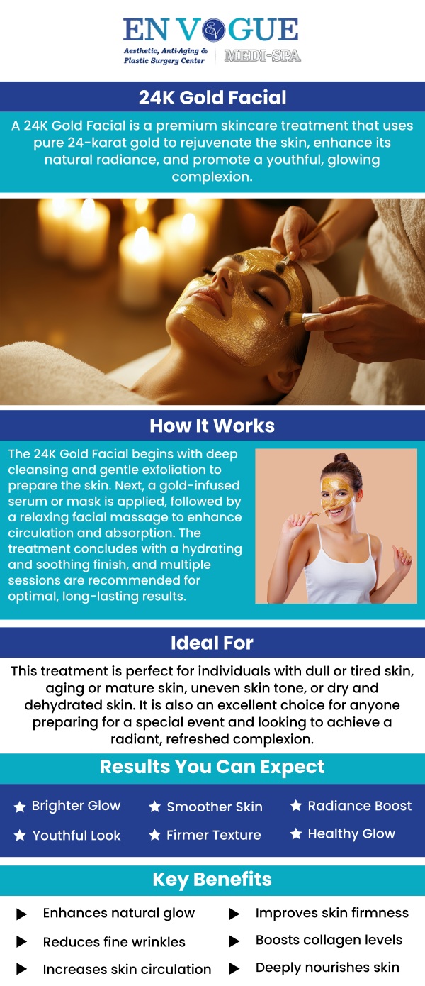 If you’re looking to achieve radiant and youthful skin and would like the anti-inflammatory and antibacterial properties that a 24k gold facial provides, visit En Vogue Medi Spa. Our team of skincare specialists would be happy to answer any questions that you have about our services as we always want you to feel 100% confident in your treatment at every stage. Our clinics are located in Southampton PA, and Langhorne PA. For more information, contact our friendly staff to schedule a consultation.