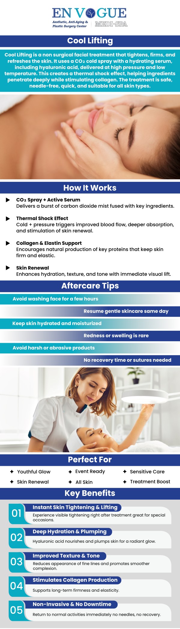 Experience the rejuvenating effects of Cool Lifting, a non-invasive facial treatment that tightens, firms, and revitalizes your skin. Our skilled professionals at En Vogue Medi-Spa are dedicated to providing you with the latest aesthetic care for a refreshed and youthful appearance. Unveil a revitalized, radiant complexion with Cool Lifting, your key to ageless beauty. Contact us or schedule an appointment online to discover this innovative treatment's refreshing and revitalizing effects. We have convenient locations in Southampton and Langhorne PA. Experience the rejuvenating effects of Cool Lifting, a non-invasive facial treatment that tightens, firms, and revitalizes your skin. Our skilled professionals at En Vogue Medi-Spa are dedicated to providing you with the latest aesthetic care for a refreshed and youthful appearance. Unveil a revitalized, radiant complexion with Cool Lifting, your key to ageless beauty. Contact us or schedule an appointment online to discover this innovative treatment's refreshing and revitalizing effects. We have convenient locations in Southampton and Langhorne PA.