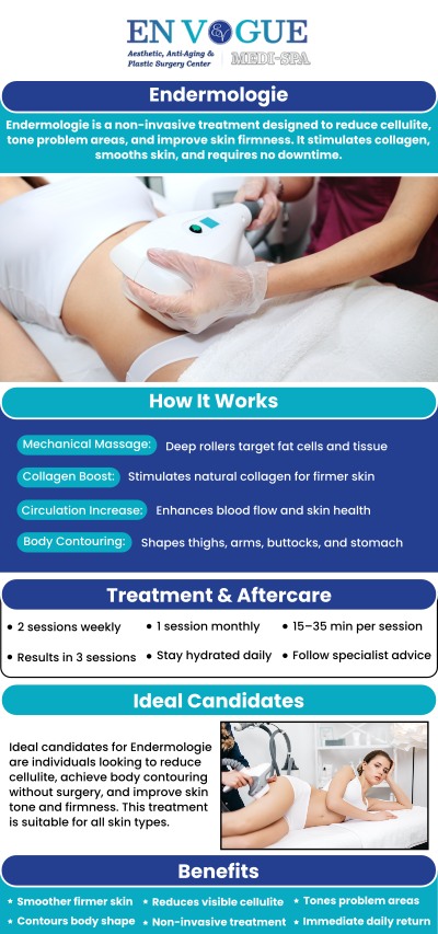 Endermologie is a non-invasive treatment designed to reduce cellulite and contour your body. Using advanced technology, our team stimulates the skin's deeper layers to promote circulation, smooth out lumps, and firm the skin. This relaxing procedure can help you achieve a more toned, youthful appearance with no downtime. For more information, contact us or book an appointment online. Our clinics are located in Southampton, PA, and Langhorne, PA.