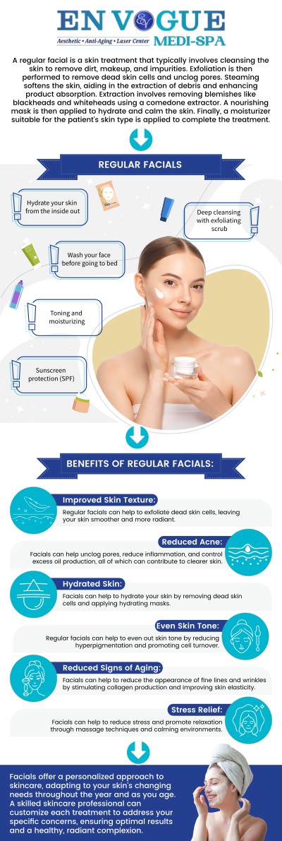 Facial treatments cleanse, exfoliate, and nourish the skin, promoting a healthy, radiant complexion. At En Vogue Medi-Spa, advanced facial treatments are designed to refresh, renew, and improve overall skin health. Whether you are looking to address fine lines, uneven texture, acne concerns, or dull skin, customized facial solutions can help restore a smoother and more radiant complexion. Our skilled team combines modern techniques with a personalized touch, ensuring every facial is tailored to enhance natural beauty while supporting long-term skin wellness. For more information, contact us or schedule an appointment online. We are conveniently located at 44 2nd St Pike, Southampton, PA 18966.