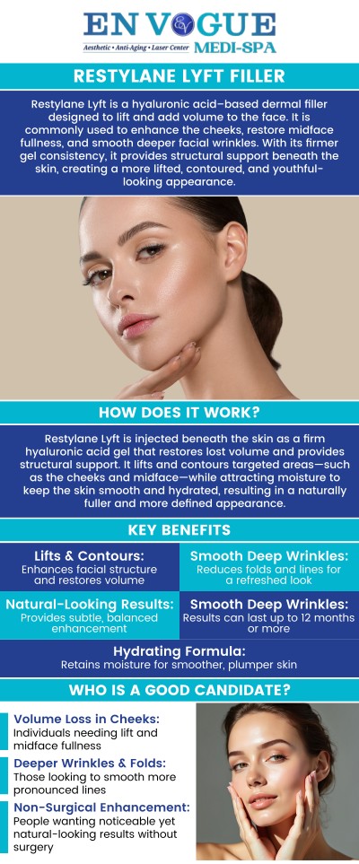 Common questions asked by clients: What is Restylane Lyft filler? How much does Restylane Lyft cost? What are the benefits of Restylane Lyft? At En Vogue Medi-Spa, our providers offer Restylane Lyft filler. Our clinics are located in Southampton, PA and Langhorne, PA. For more information, contact us or schedule a consultation. We serve clients from Southampton PA, Langhorne PA, Newtown PA, Woodmont PA, Willow Grove PA, Horsham PA, Levittown PA, Parkland PA, and surrounding areas. Common questions asked by clients: What is Restylane Lyft filler? How much does Restylane Lyft cost? What are the benefits of Restylane Lyft? At En Vogue Medi-Spa, our providers offer Restylane Lyft filler. Our clinics are located in Southampton, PA and Langhorne, PA. For more information, contact us or schedule a consultation. We serve clients from Southampton PA, Langhorne PA, Newtown PA, Woodmont PA, Willow Grove PA, Horsham PA, Levittown PA, Parkland PA, and surrounding areas.