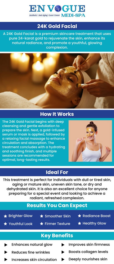 If you’re looking to achieve radiant and youthful skin and would like the anti-inflammatory and antibacterial properties that a 24k gold facial provides, visit En Vogue Medi Spa. Our team of skincare specialists would be happy to answer any questions that you have about our services, as we always want you to feel 100% confident in your treatment at every stage. For more information, contact us or schedule an appointment online. We are conveniently located at 44 2nd St Pike, Southampton, PA 18966. If you’re looking to achieve radiant and youthful skin and would like the anti-inflammatory and antibacterial properties that a 24k gold facial provides, visit En Vogue Medi Spa. Our team of skincare specialists would be happy to answer any questions that you have about our services, as we always want you to feel 100% confident in your treatment at every stage. For more information, contact us or schedule an appointment online. We are conveniently located at 44 2nd St Pike, Southampton, PA 18966.